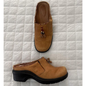 ARIAT Shoes Womens 8B Tan Leather Mules Clogs Western Tassel Comfort 93847